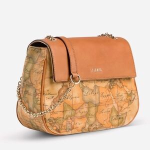 Alviero Martini 1A Classe Geo Classic Mini Bag w/ Leather Flap & Gold Chain NWOT